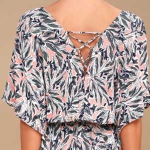 Tavik Perla gray leaf print lace up Romper